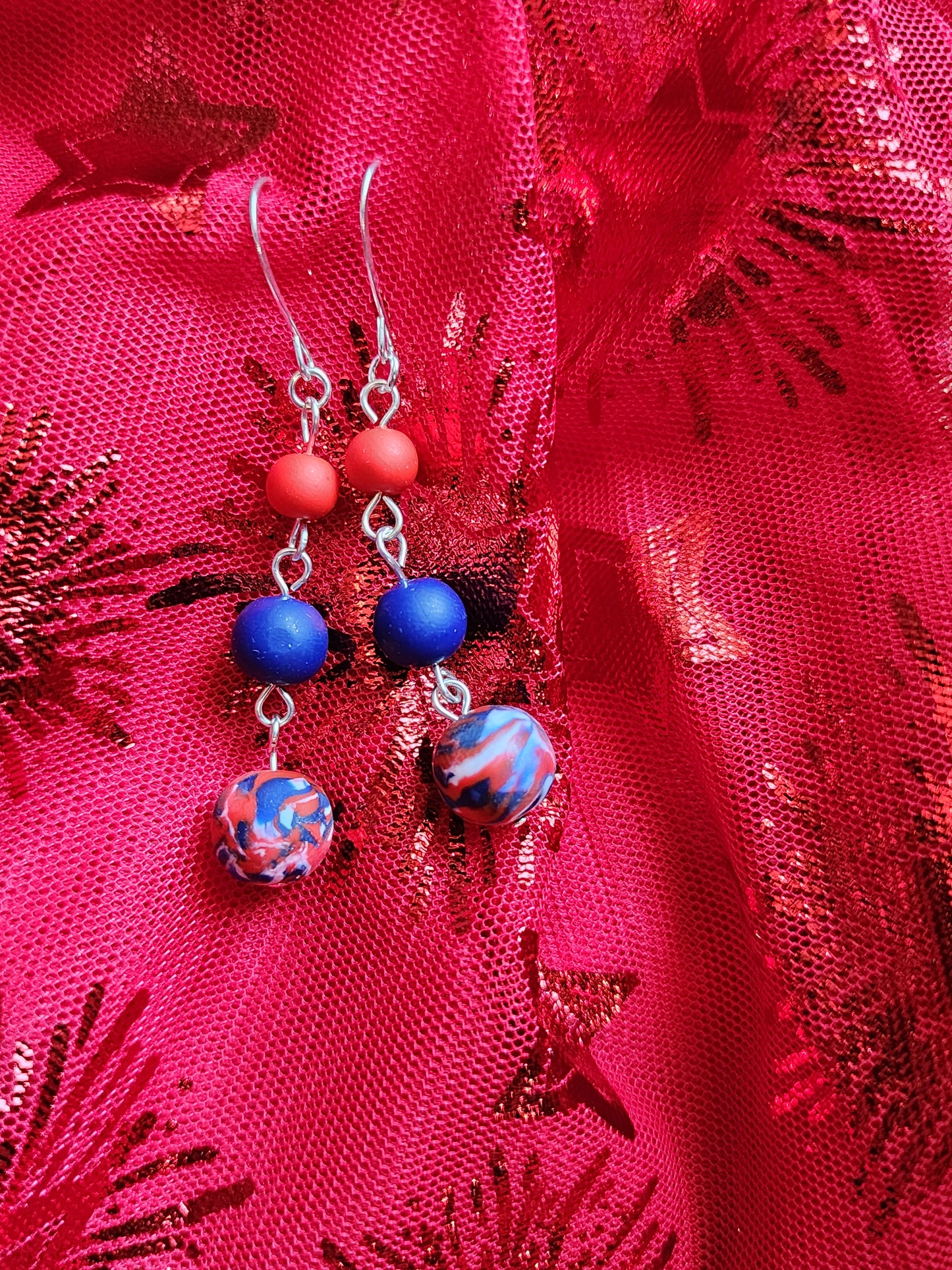 Tri-beaded dangles - Independence Day