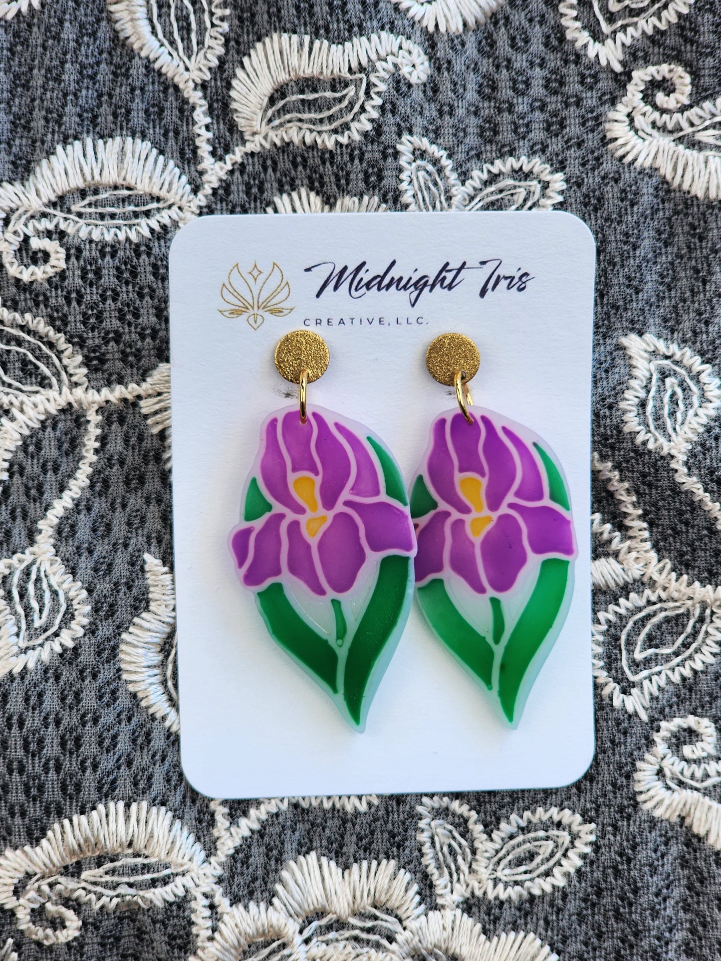 Iris Stained Glass Effect Dangle Earrings