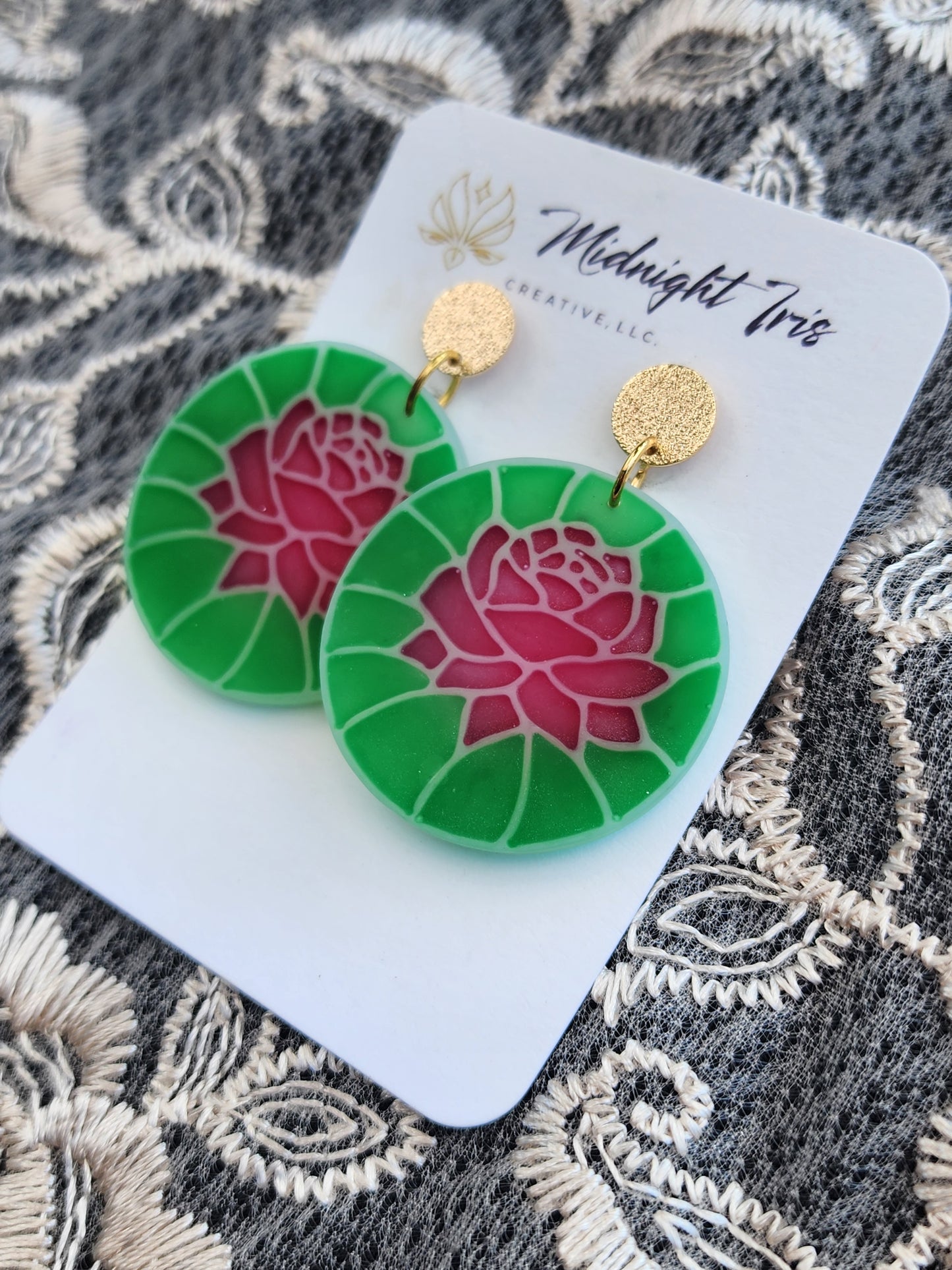 Rose Stained Glass Effect Dangle Earrings