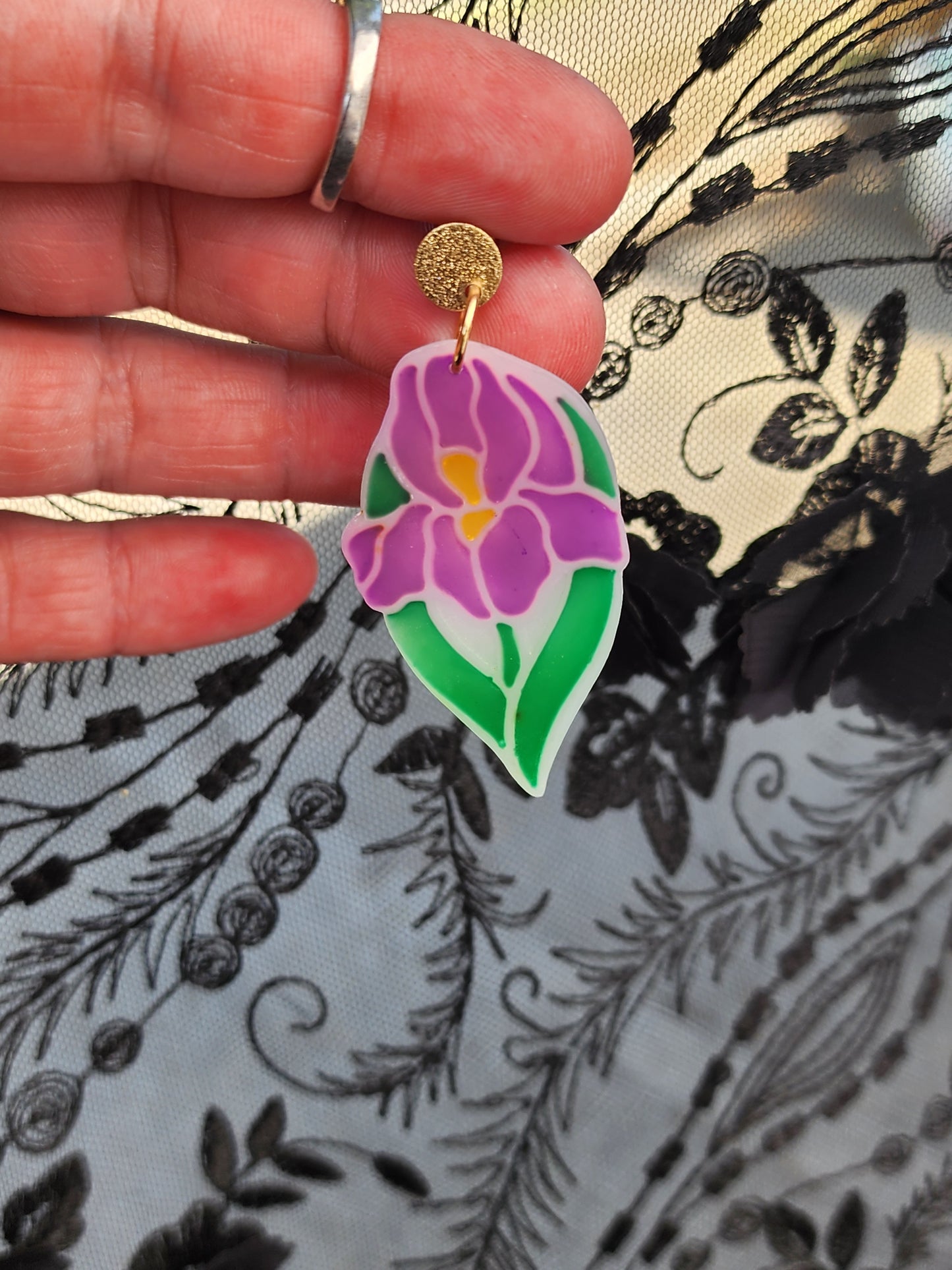 Iris Stained Glass Effect Dangle Earrings