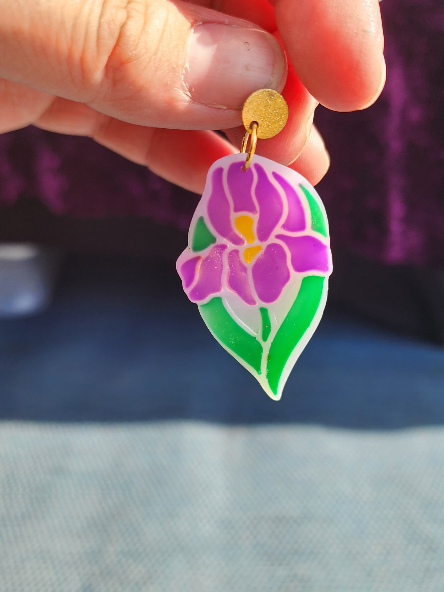 Iris Stained Glass Effect Dangle Earrings