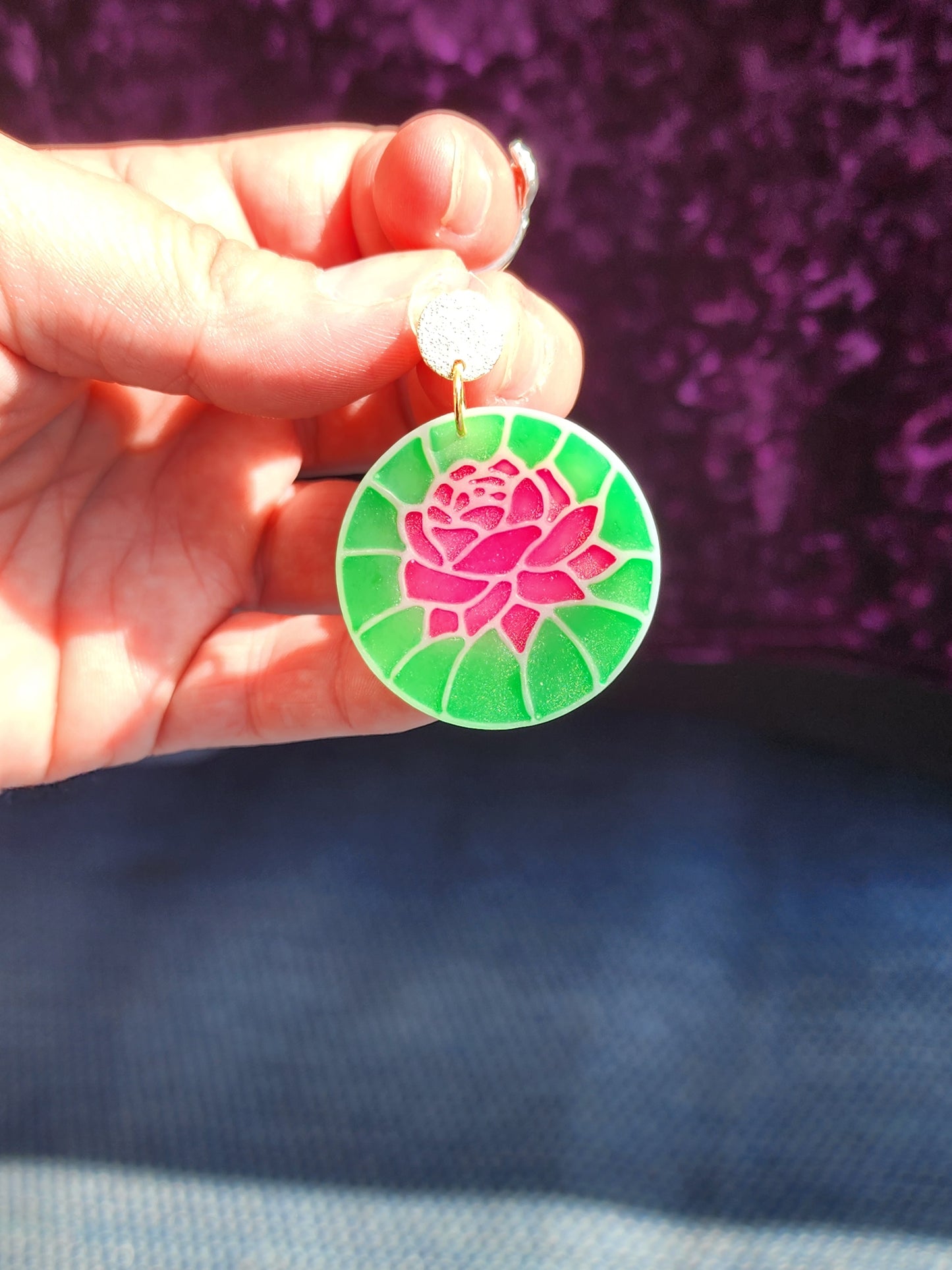 Rose Stained Glass Effect Dangle Earrings