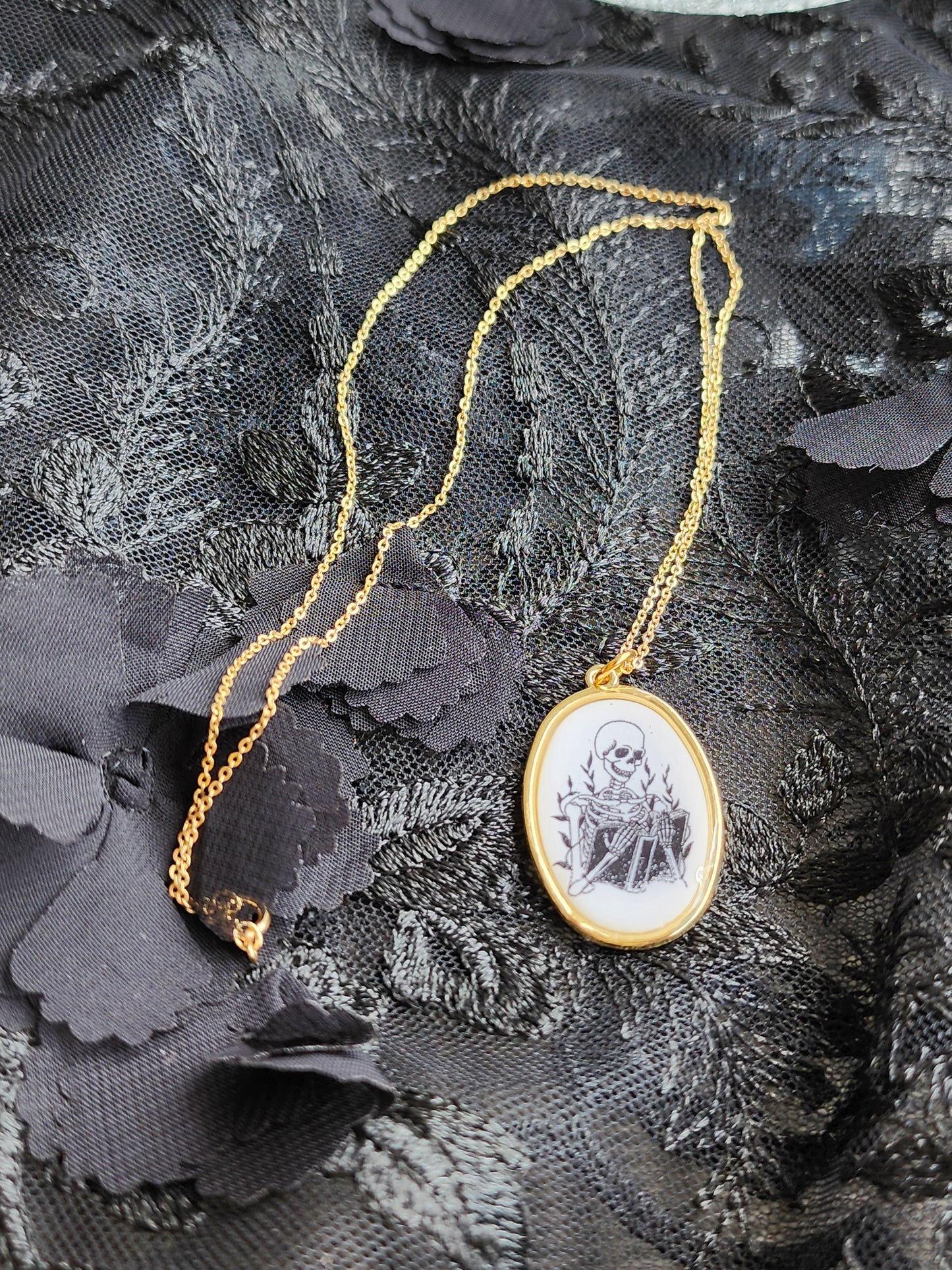 Reading Skeleton Necklace