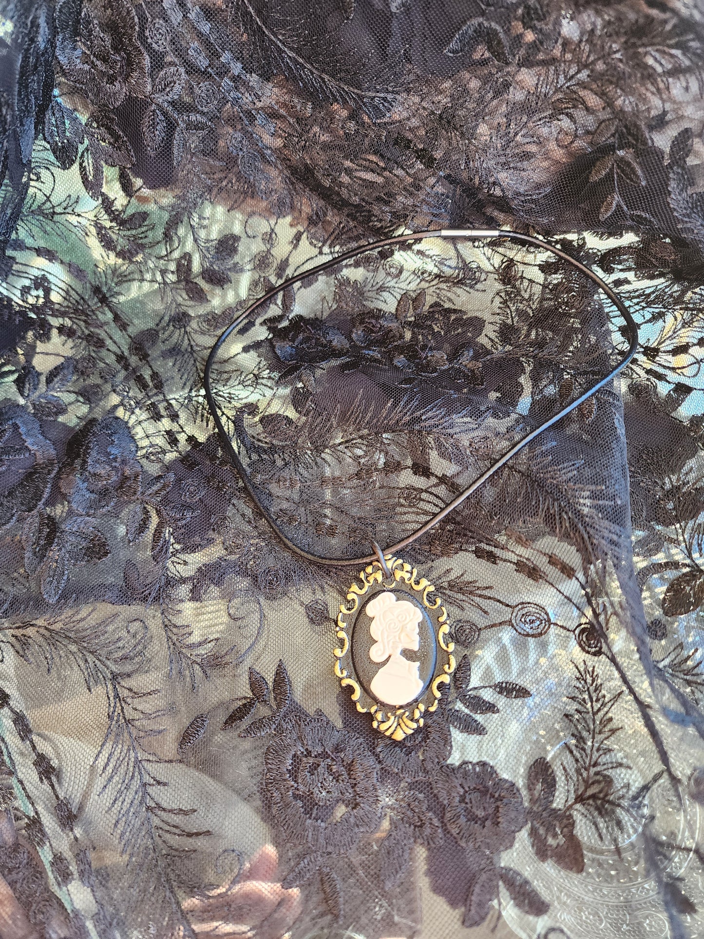 Skeletal Cameo Leather Necklace