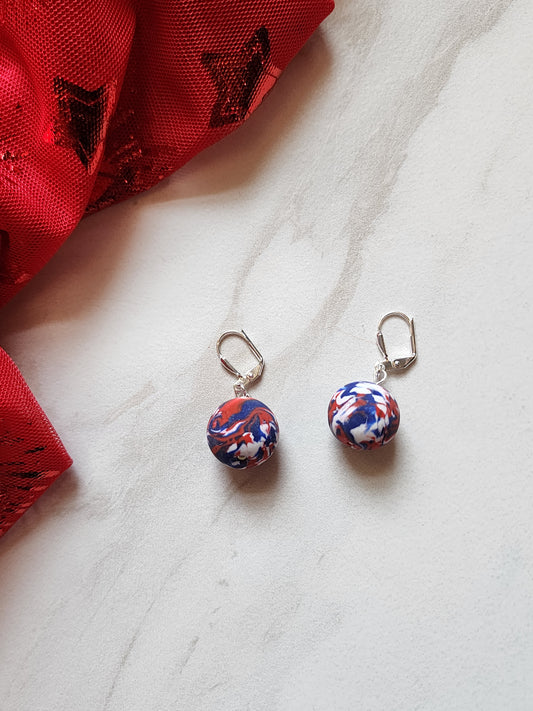 Large marbled beaded dangles - Independence Day