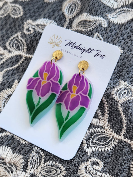 Iris Stained Glass Effect Dangle Earrings