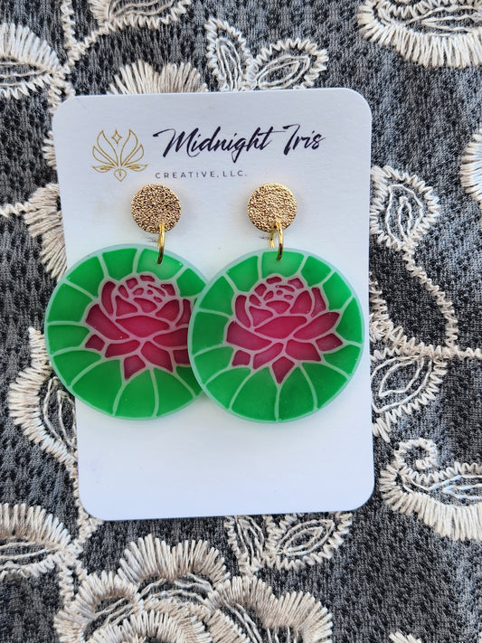 Rose Stained Glass Effect Dangle Earrings