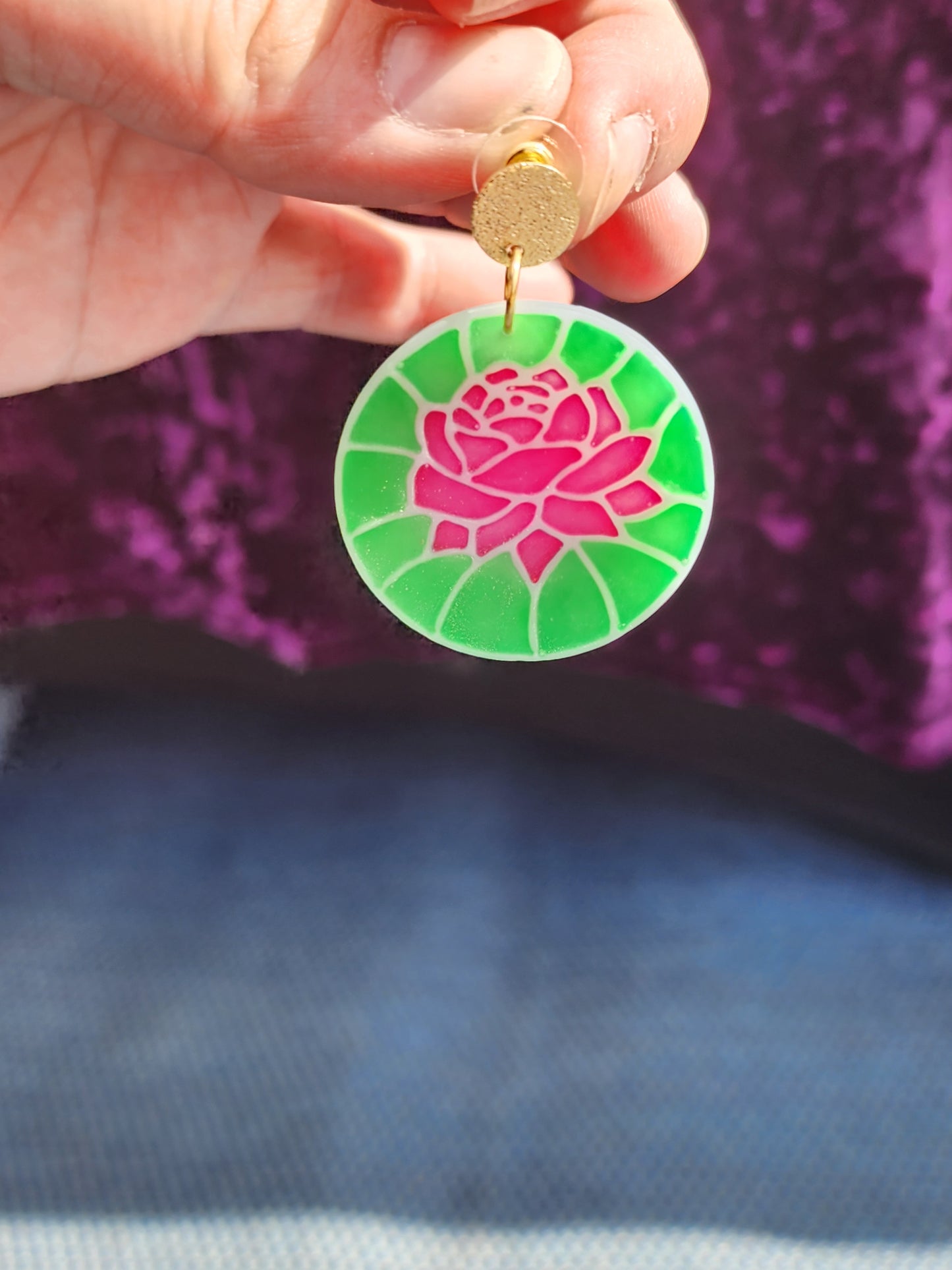 Rose Stained Glass Effect Dangle Earrings