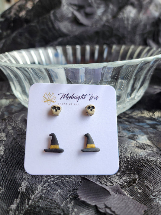 Skull & Witch Hat Stud Pack