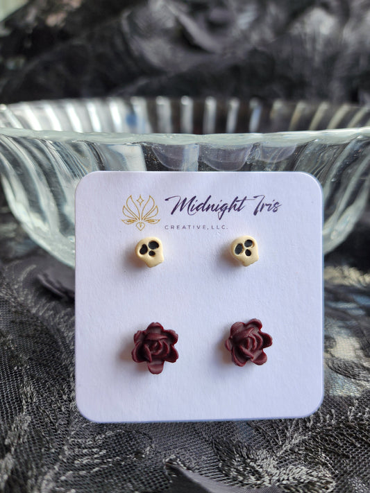 Skull & Crimson Rose Stud Pack