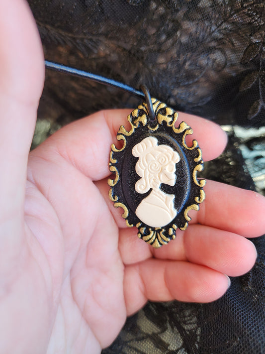 Skeletal Cameo Leather Necklace