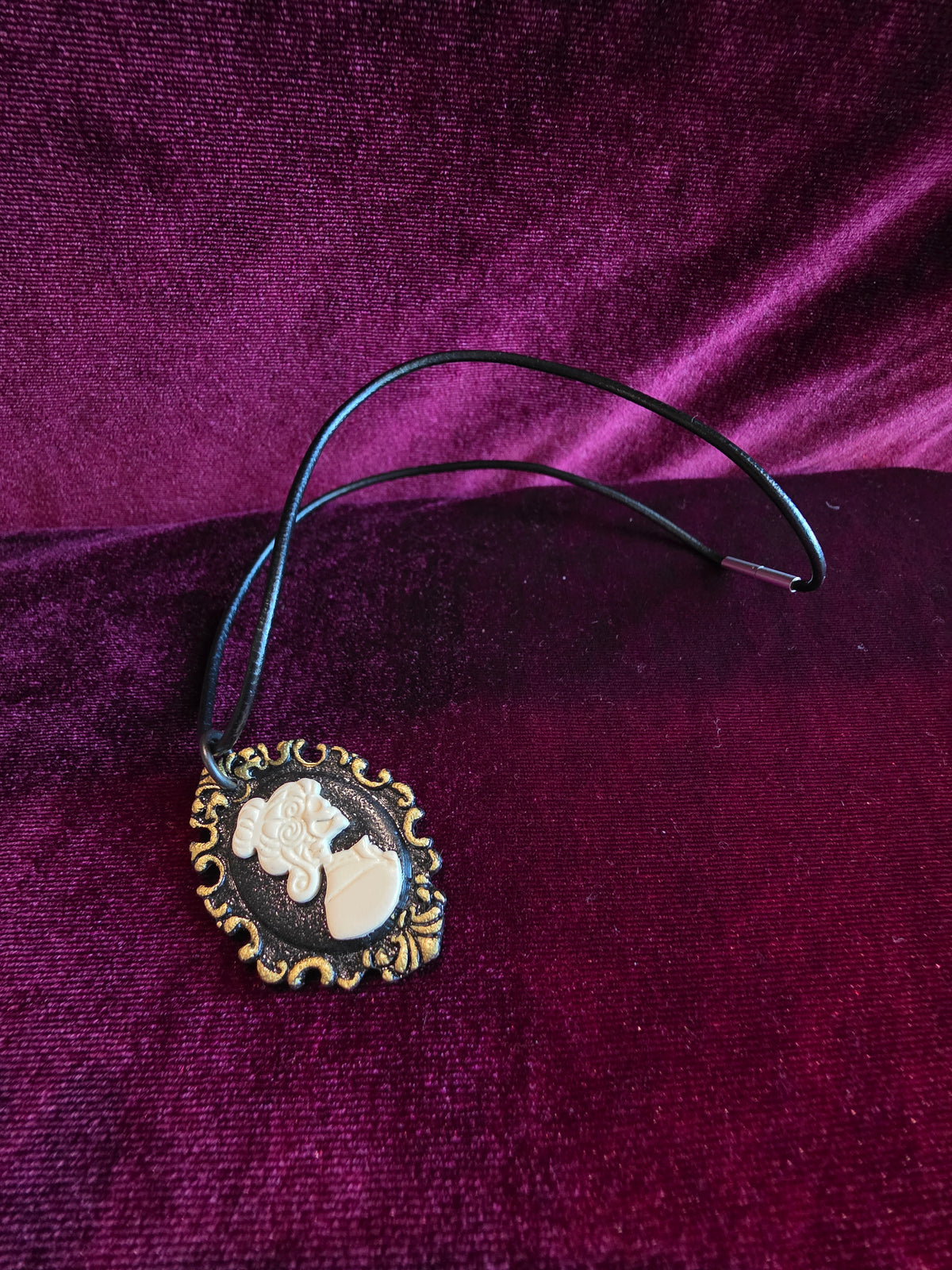Skeletal Cameo Leather Necklace